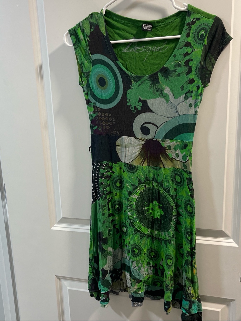 Desigual Green Patterned Short-Sleeve Mini Dress No Size Tags